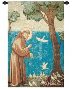 "Saint François prêche aux oiseaux", tapisserie d’après Giotto